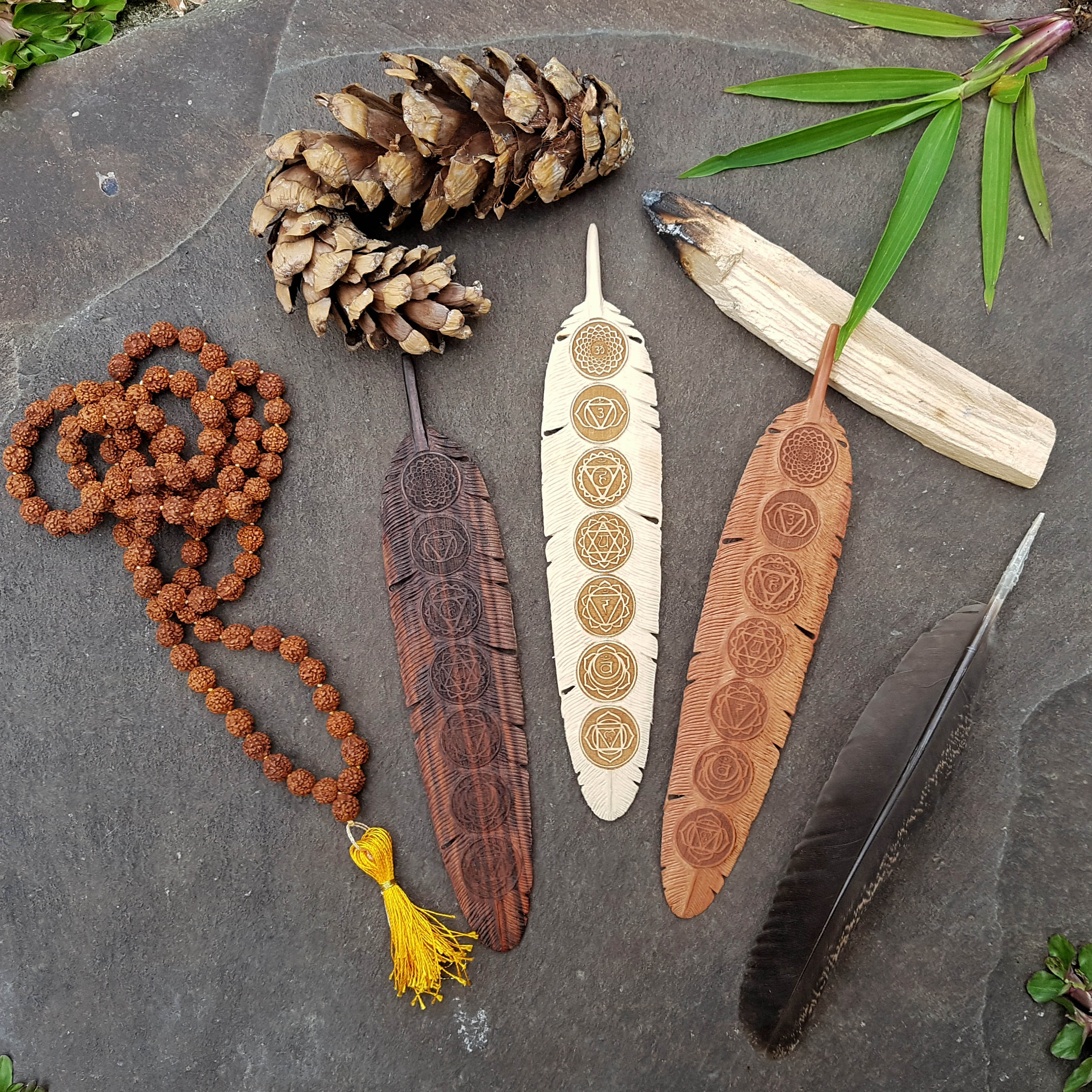 Hand Carved Wooden Feathers 