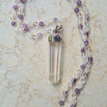 Load image into Gallery viewer, CrystalPointNecklace with Amethyst and Clear Quartz Beads