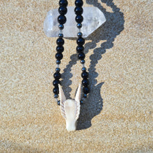 Load image into Gallery viewer, Dragon Skull Necklace with Black Onyx, Labradorite and Hematite Beads
