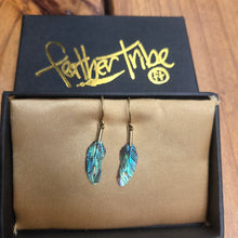 Load image into Gallery viewer, Extra Small Abalone Flight Feather Earrings Brass