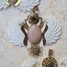 Load image into Gallery viewer, LargeAngelWingPendant - Rose Quartz 2 with Ruby