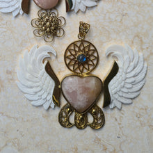 Load image into Gallery viewer, LargeAngelWingPendant - Rose Quartz with Moonstone