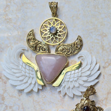 Load image into Gallery viewer, LargeAngelWingPendant - Rose Quartz 1 with Moonstone