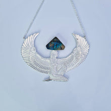 Load image into Gallery viewer, Premium Large Silver Isis Goddess Necklace with Labradorite with hand-carved Ankh