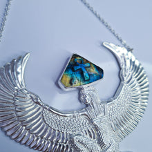 Load image into Gallery viewer, Premium Large Silver Isis Goddess Necklace with Labradorite with hand-carved Ankh