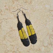 Load image into Gallery viewer, Yellow Tailed Black Cockatoo Feather Earrings