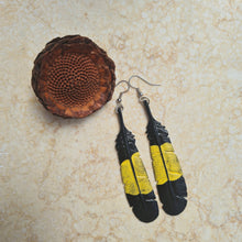 Load image into Gallery viewer, Yellow Tailed Black Cockatoo Feather Earrings