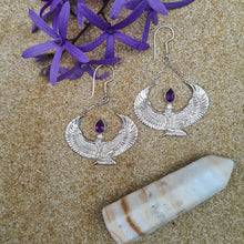 Load image into Gallery viewer, Amethyst Silver Isis Goddess Earrings