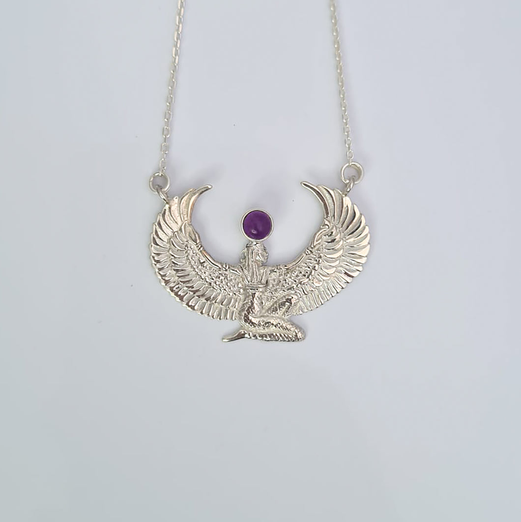 Small Silver Amethyst Isis Goddess Necklace or Headpiece