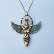 Load image into Gallery viewer, Abalone Goddess Necklace with Ruby - FeatherTribe