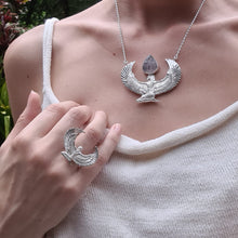 Load image into Gallery viewer, Premium Medium Pure Silver Dipped Isis Goddess Necklace with Rose Quartz - FeatherTribe
