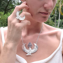 Load image into Gallery viewer, Premium Medium Pure Silver Dipped Isis Goddess Necklace with Rose Quartz - FeatherTribe