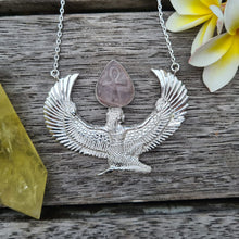 Load image into Gallery viewer, Premium Medium Pure Silver Dipped Isis Goddess Necklace with Rose Quartz - FeatherTribe