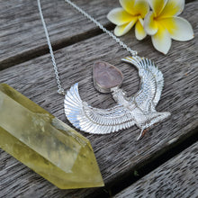 Load image into Gallery viewer, Premium Medium Pure Silver Dipped Isis Goddess Necklace with Rose Quartz - FeatherTribe
