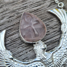 Load image into Gallery viewer, Premium Medium Pure Silver Dipped Isis Goddess Necklace with Rose Quartz - FeatherTribe
