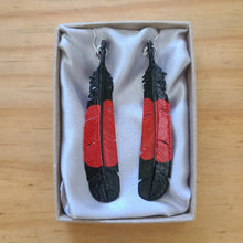 Load image into Gallery viewer, Male Red Tailed Black Cockatoo Feather Earrings - FeatherTribe
