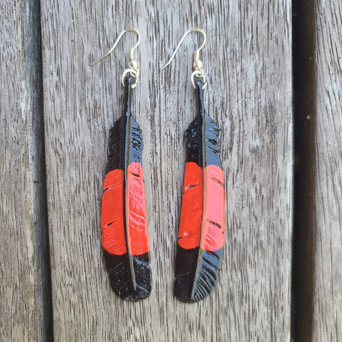 Male Red Tailed Black Cockatoo Feather Earrings - FeatherTribe