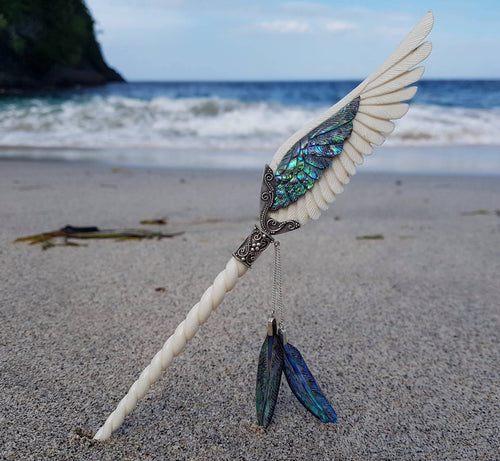 Abalone Unicorn Angel Wing Hair Stick - FeatherTribe