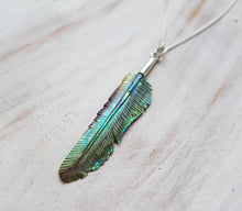 Load image into Gallery viewer, Super Mini Abalone Flight Feather Necklace with Silver or Brass Bail - FeatherTribe