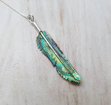 Load image into Gallery viewer, Super Mini Abalone Flight Feather Necklace with Silver or Brass Bail - FeatherTribe