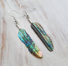 Load image into Gallery viewer, Super Mini Abalone Flight Feather Earrings - FeatherTribe