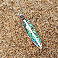 Load image into Gallery viewer, Blue Avian Feather Necklace with Moonstone - FeatherTribe