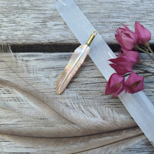Load image into Gallery viewer, Super Mini Pink Pearl Flight Feather Necklace with Brass Bail - FeatherTribe
