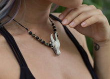 Load image into Gallery viewer, Dragon Skull Necklace with Lava Stone, Serpentine and Hematite Beads - FeatherTribe