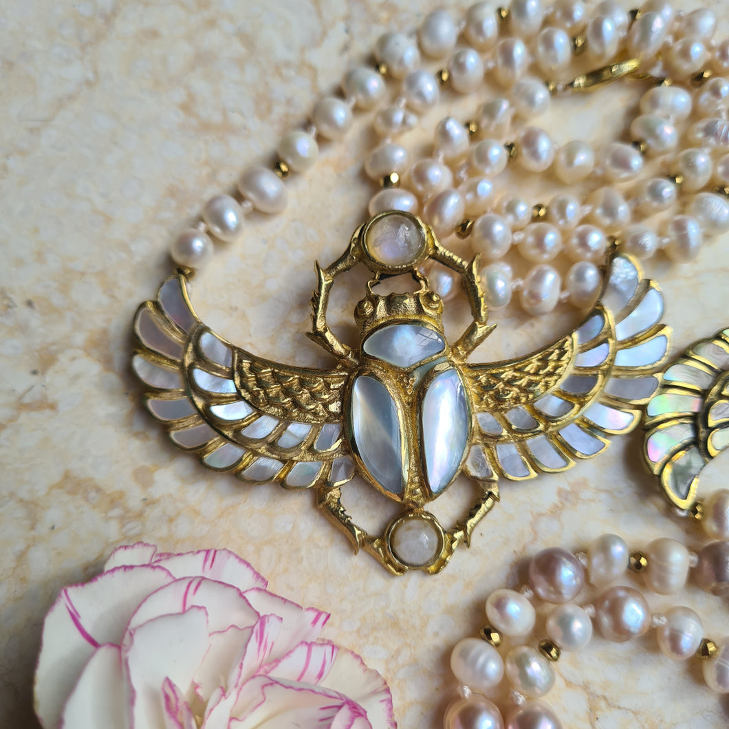 Cleopatra Scarab Pearl Necklace