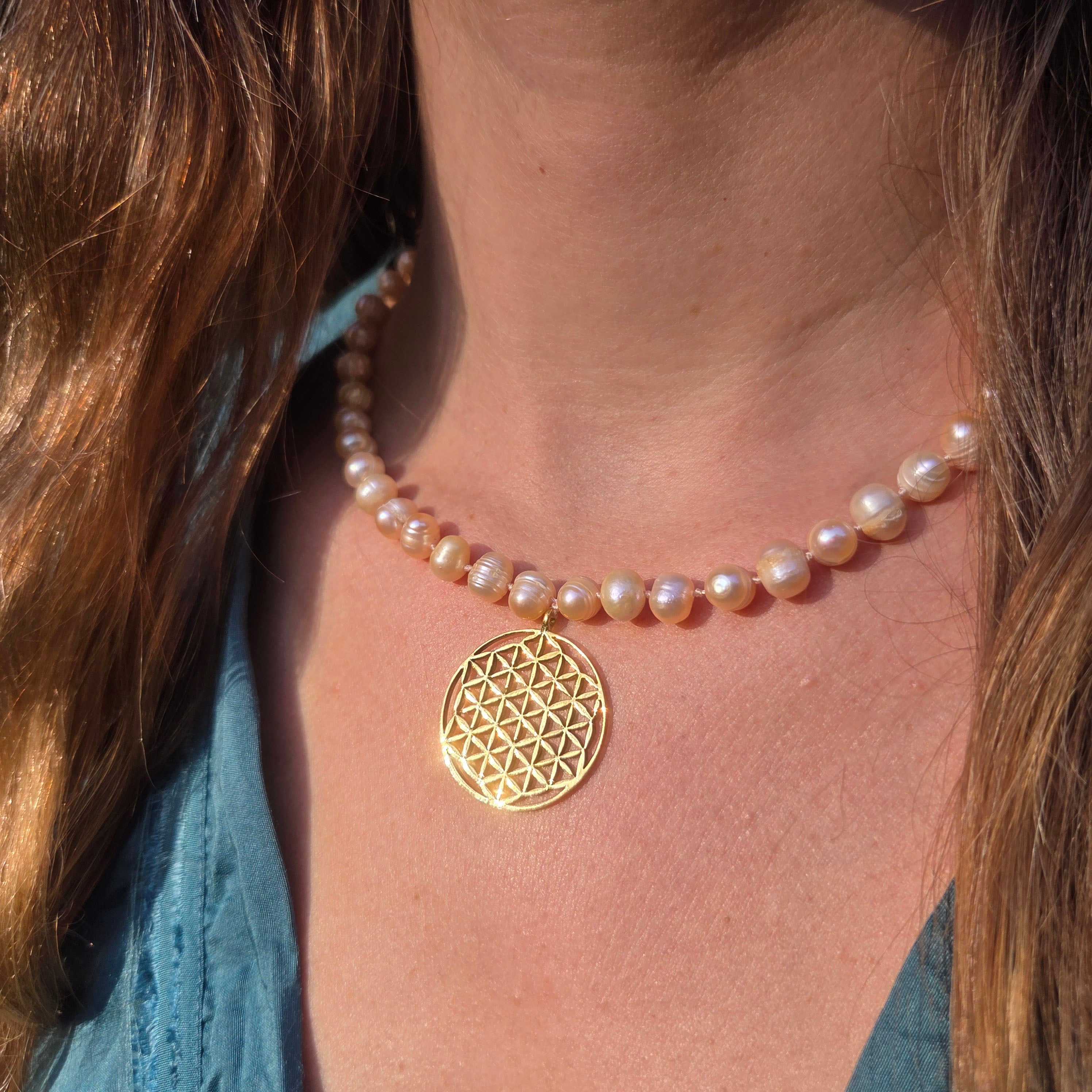 Flower of Life Pearl Choker - FeatherTribe