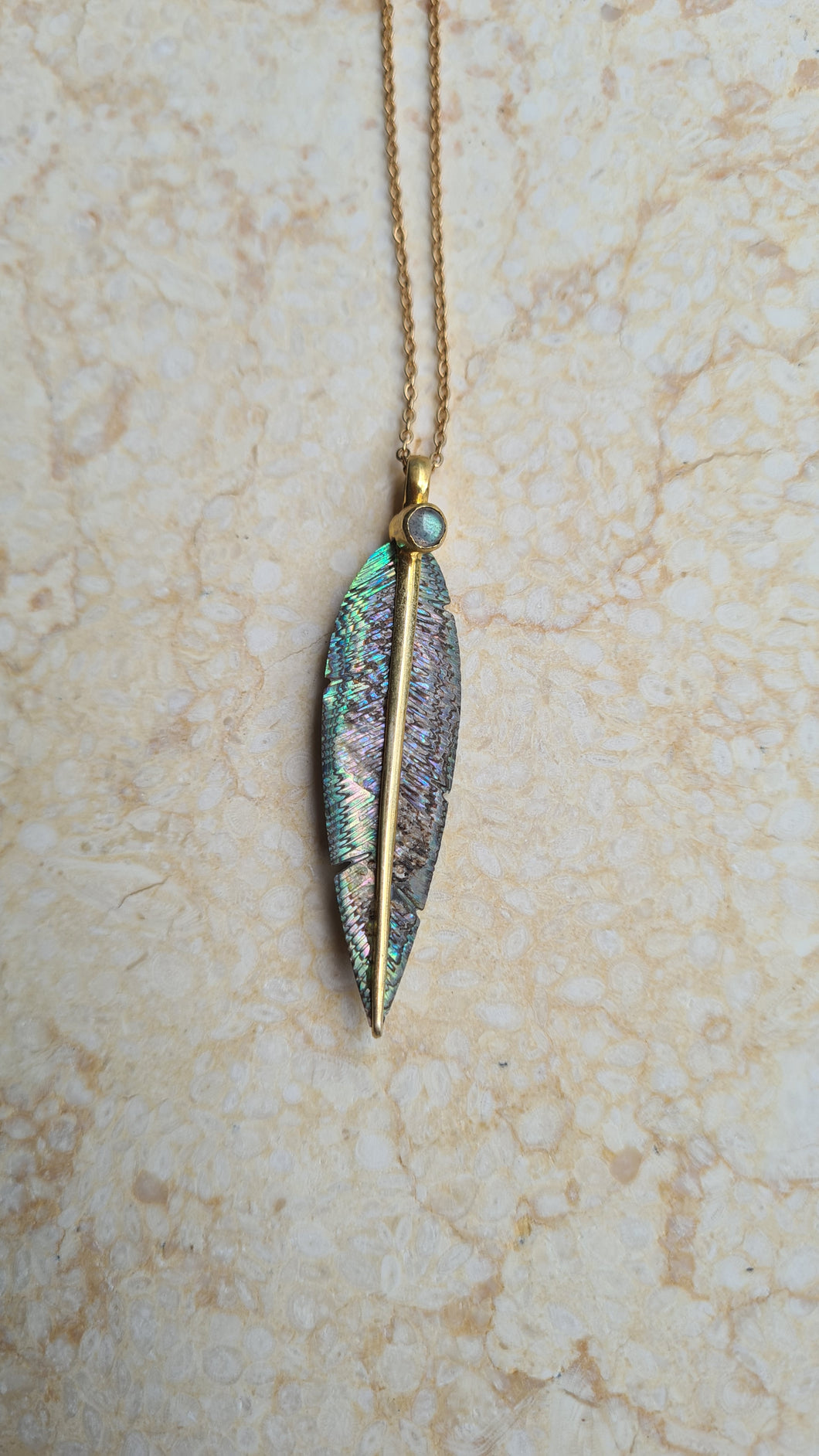 SECOND: Blue Avian Feather Necklace with Moonstone