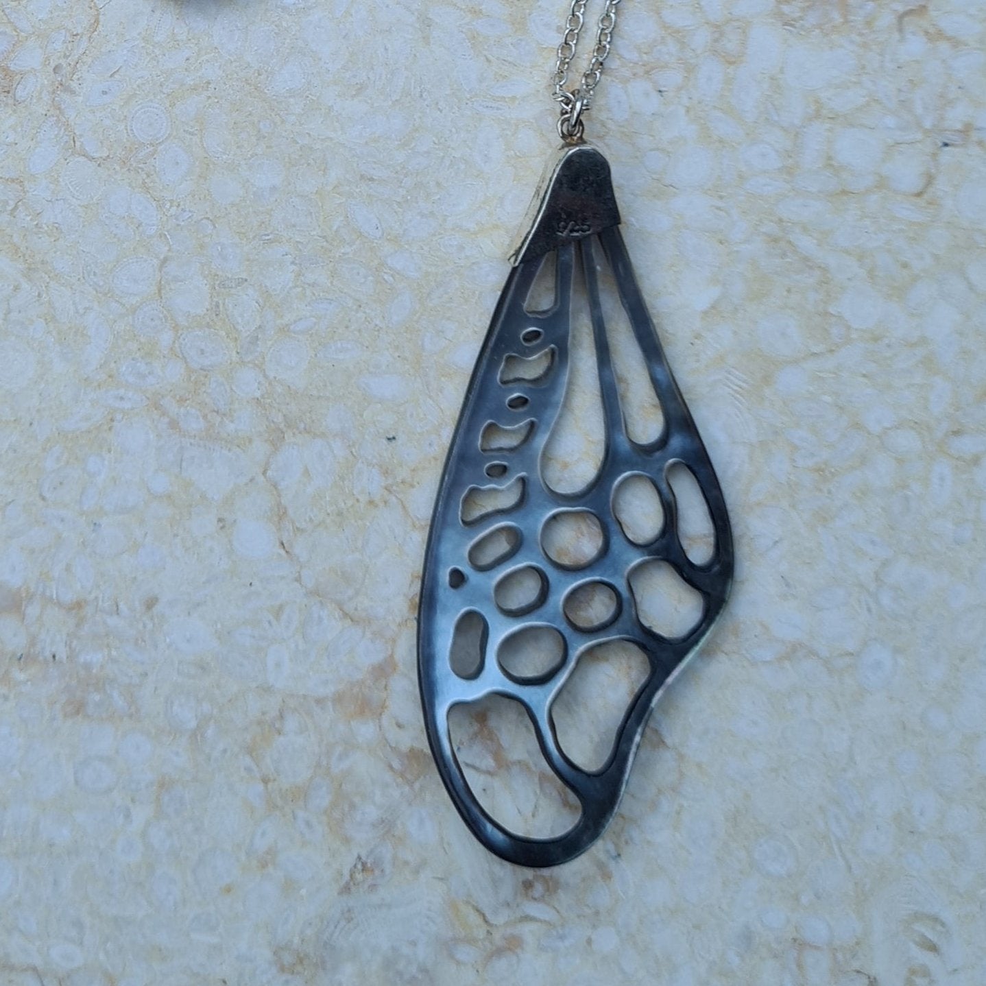 Black Pearl Fairy Wing Necklace Back