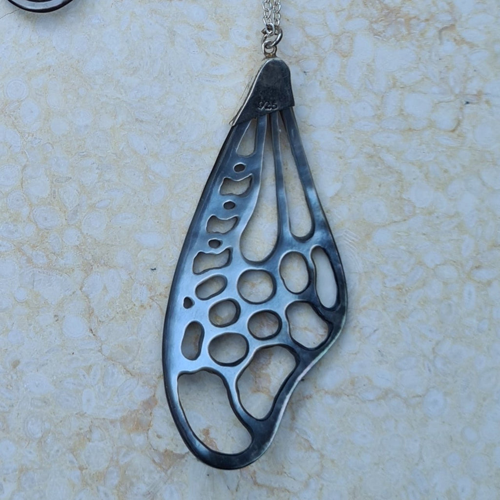 Black Pearl Fairy Wing Necklace Back