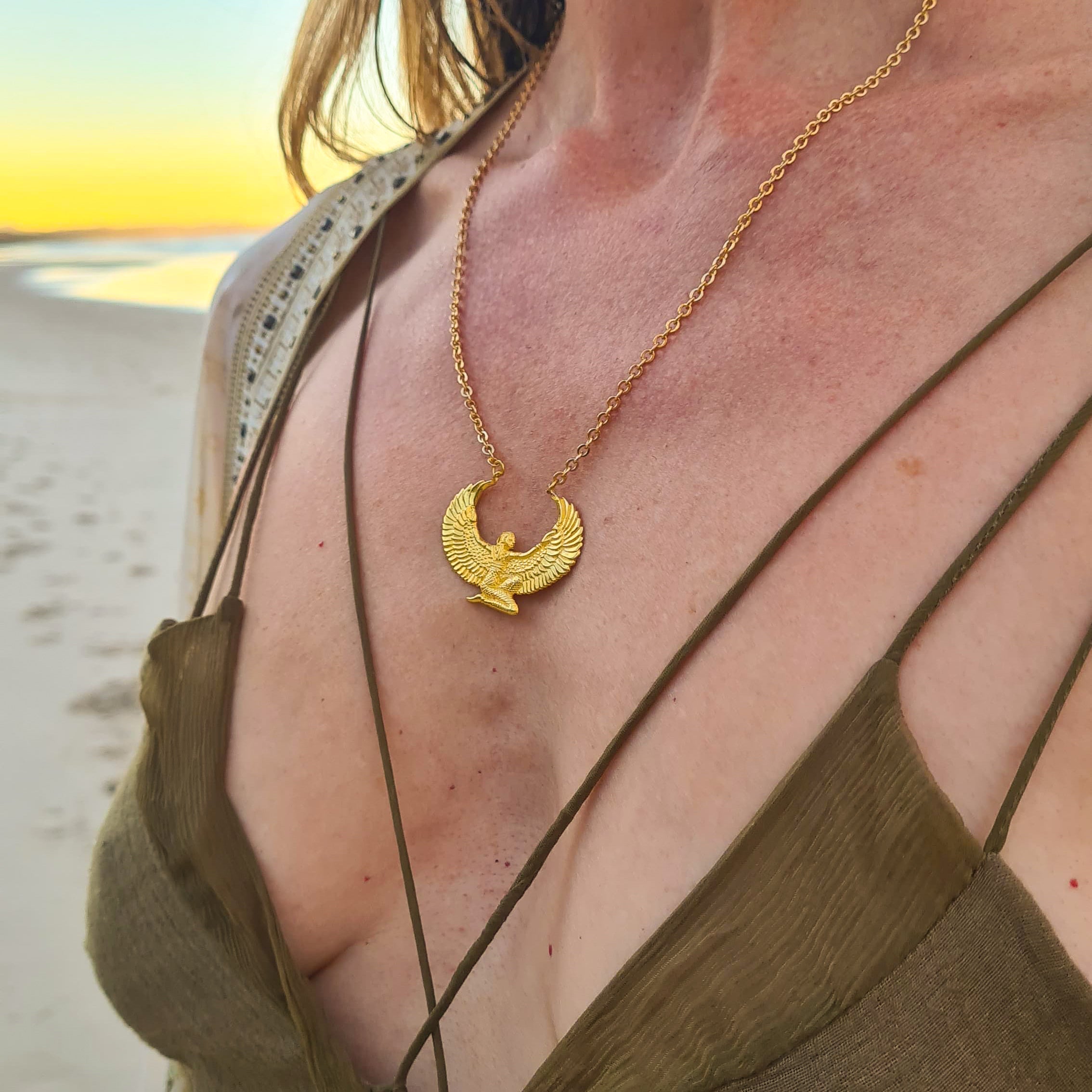 Small 24ct Gold Dipped Isis Goddess Necklace - FeatherTribe