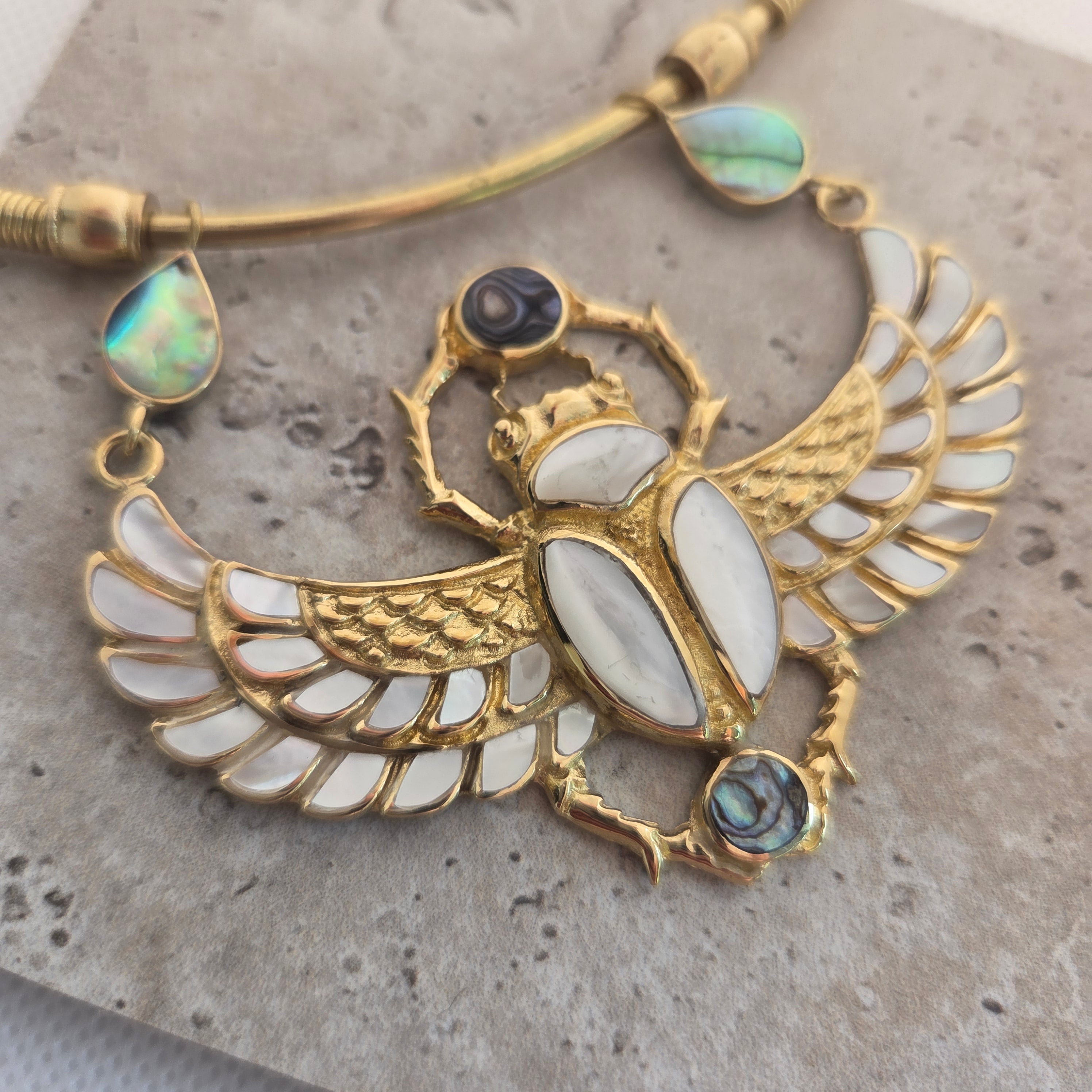 Cleopatra Scarab Necklace by Feather Tribe close up