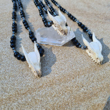Load image into Gallery viewer, Dragon Skull Necklace with Black Onyx, Labradorite and Hematite Beads
