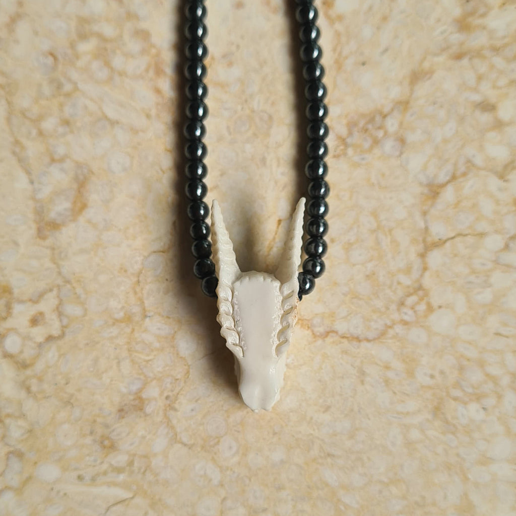 Dragon Skull Necklace with Hematite Beads