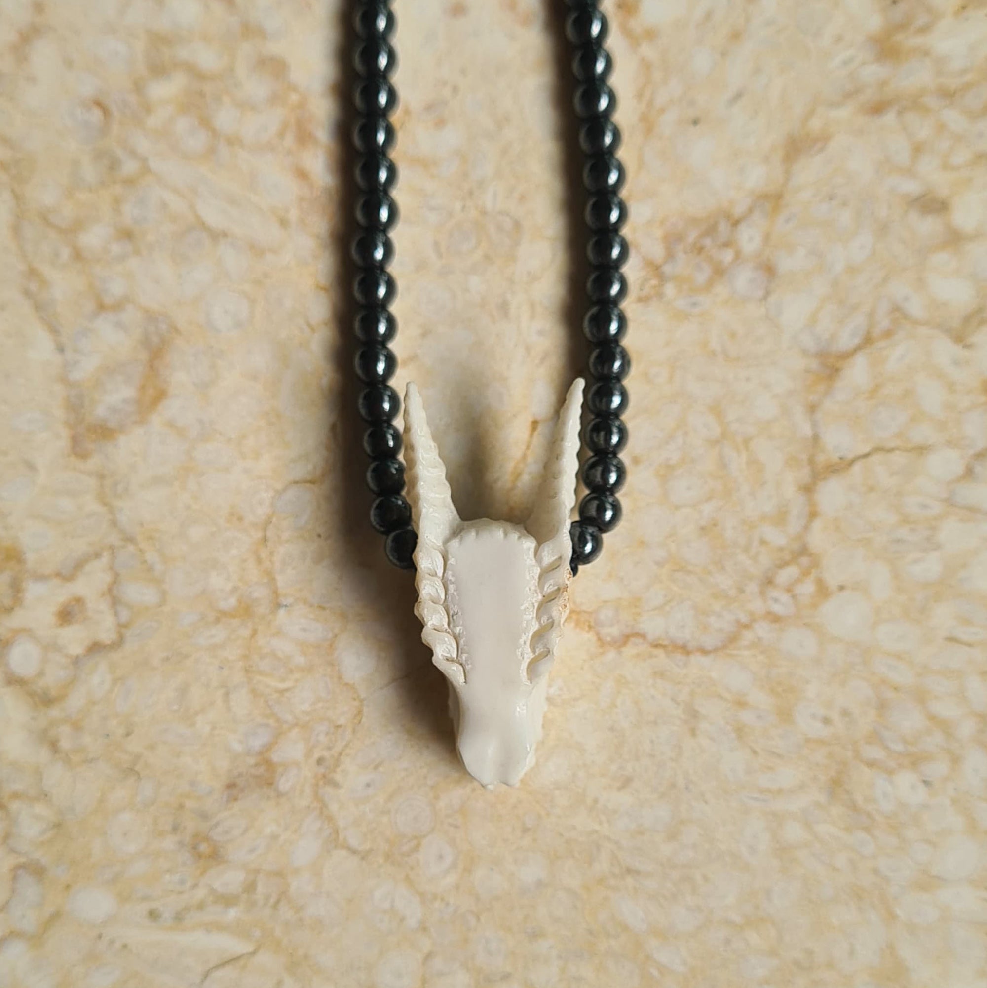 Dragon Skull Necklace with Hematite Beads