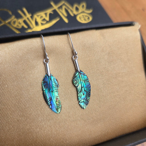 Extra Small Abalone Flight Feather Earrings Silver