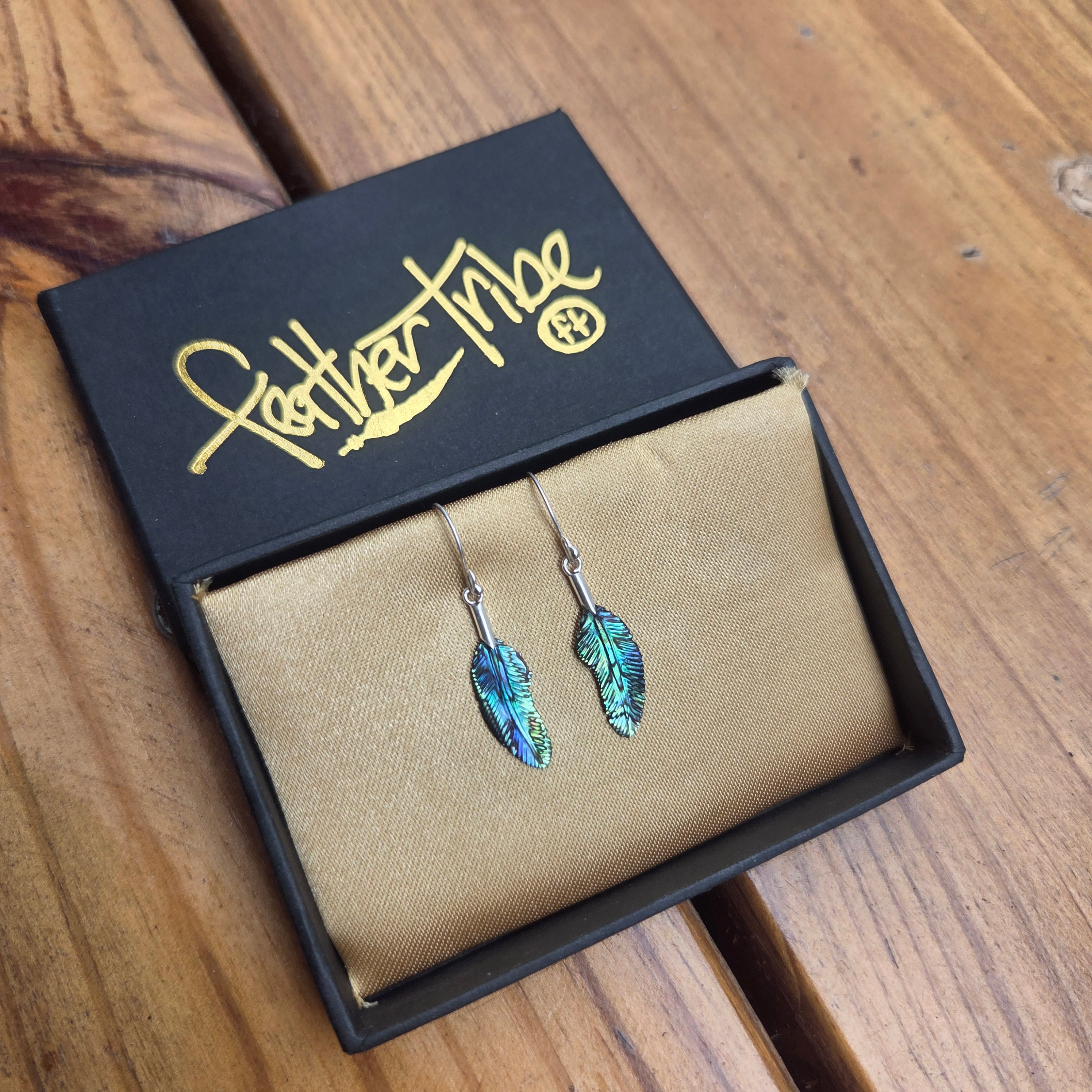 Extra Small Abalone Flight Feather Earrings Silver