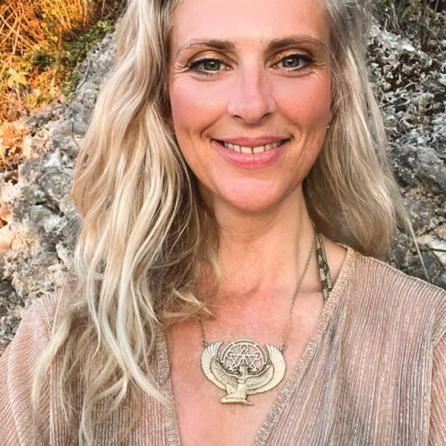 Premium Medium 24ct Gold Dipped Isis Goddess Necklace with Metatron - FeatherTribe