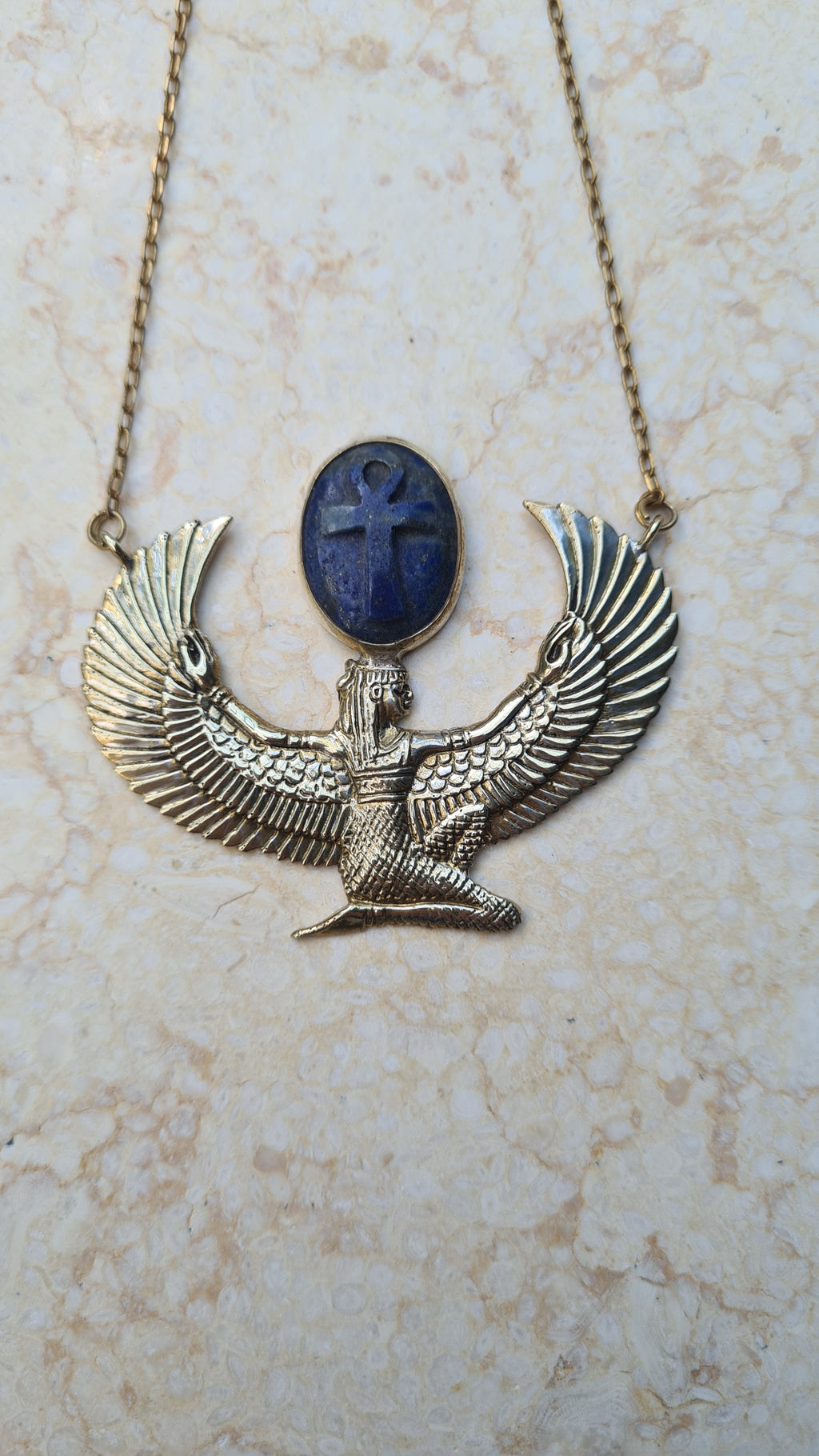 SECOND: Medium Brass Isis Goddess Necklace with Lapis Lazuli - FeatherTribe