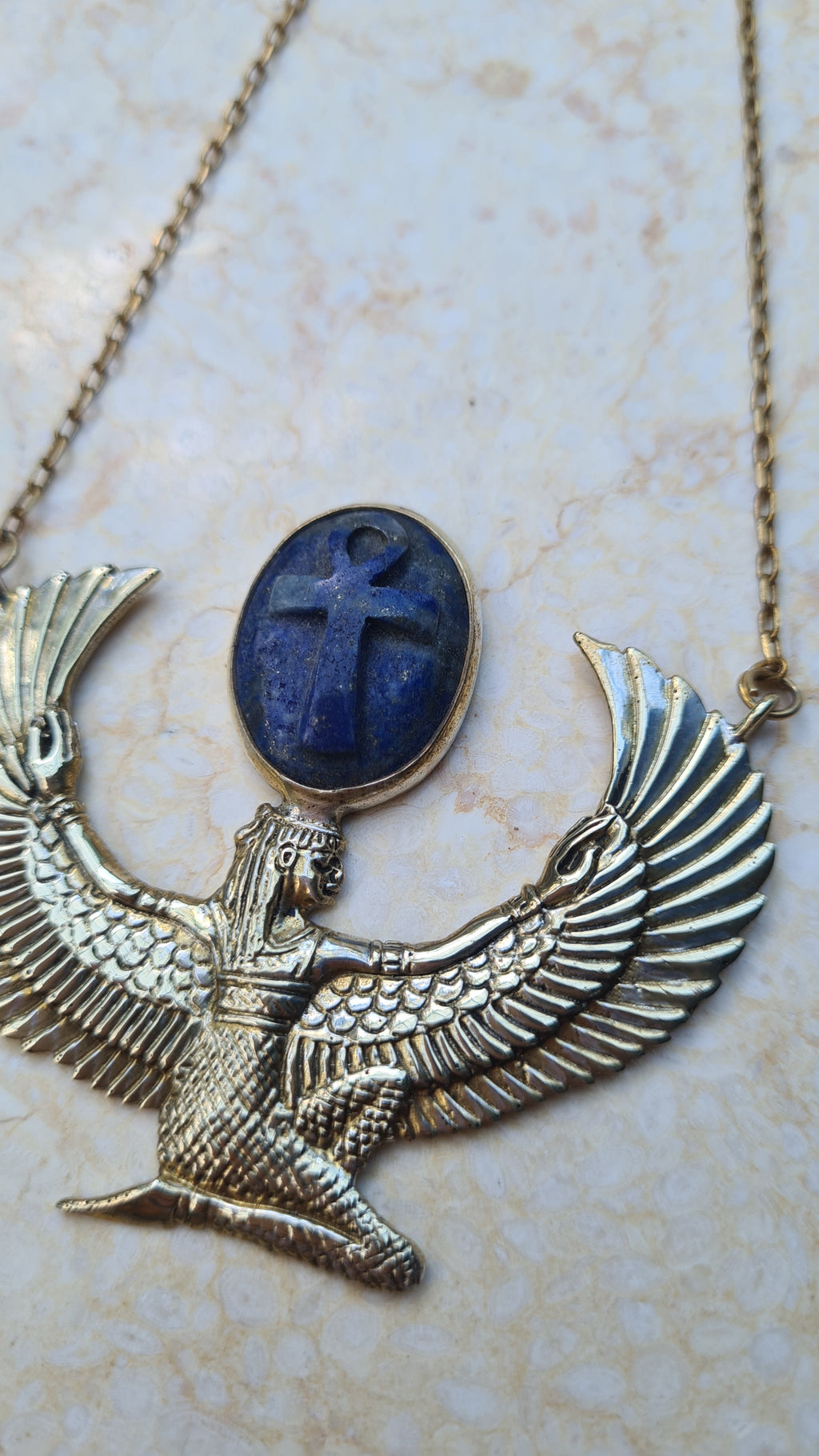 SECOND: Medium Brass Isis Goddess Necklace with Lapis Lazuli - FeatherTribe
