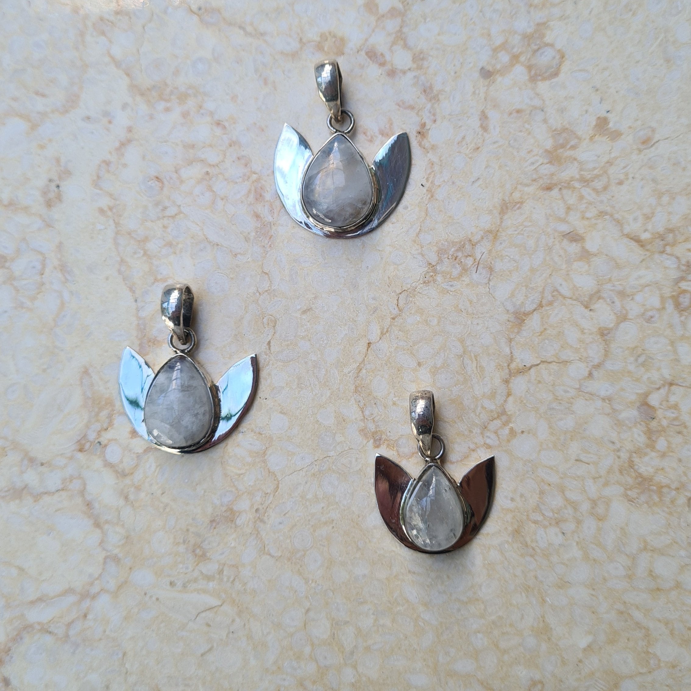Lotus Moonstone Pendant Sterling Silver