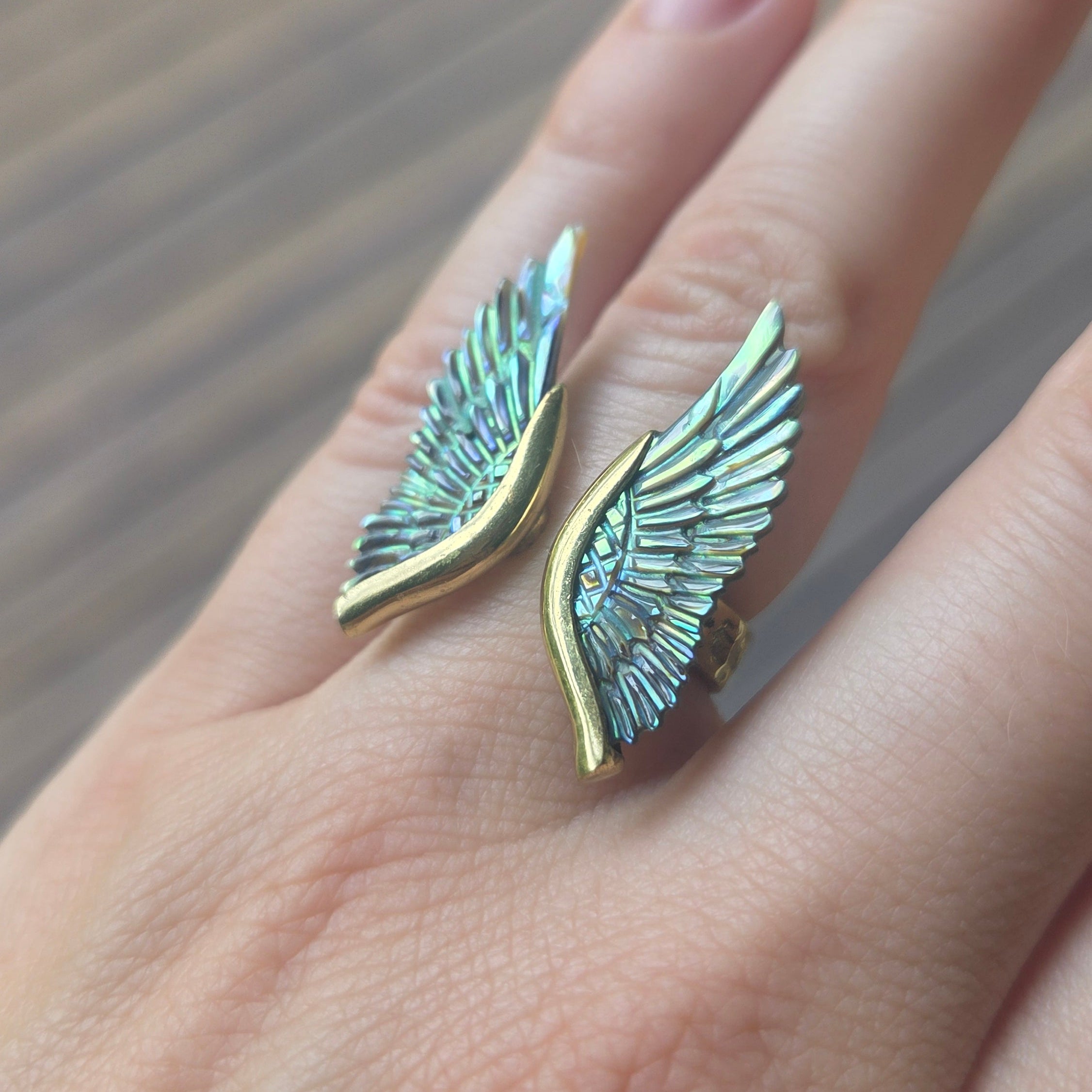 Medium Angel Wings Ring Abalone Feather Tribe