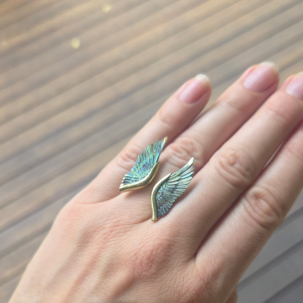Medium Angel Wings Ring Abalone Feather Tribe