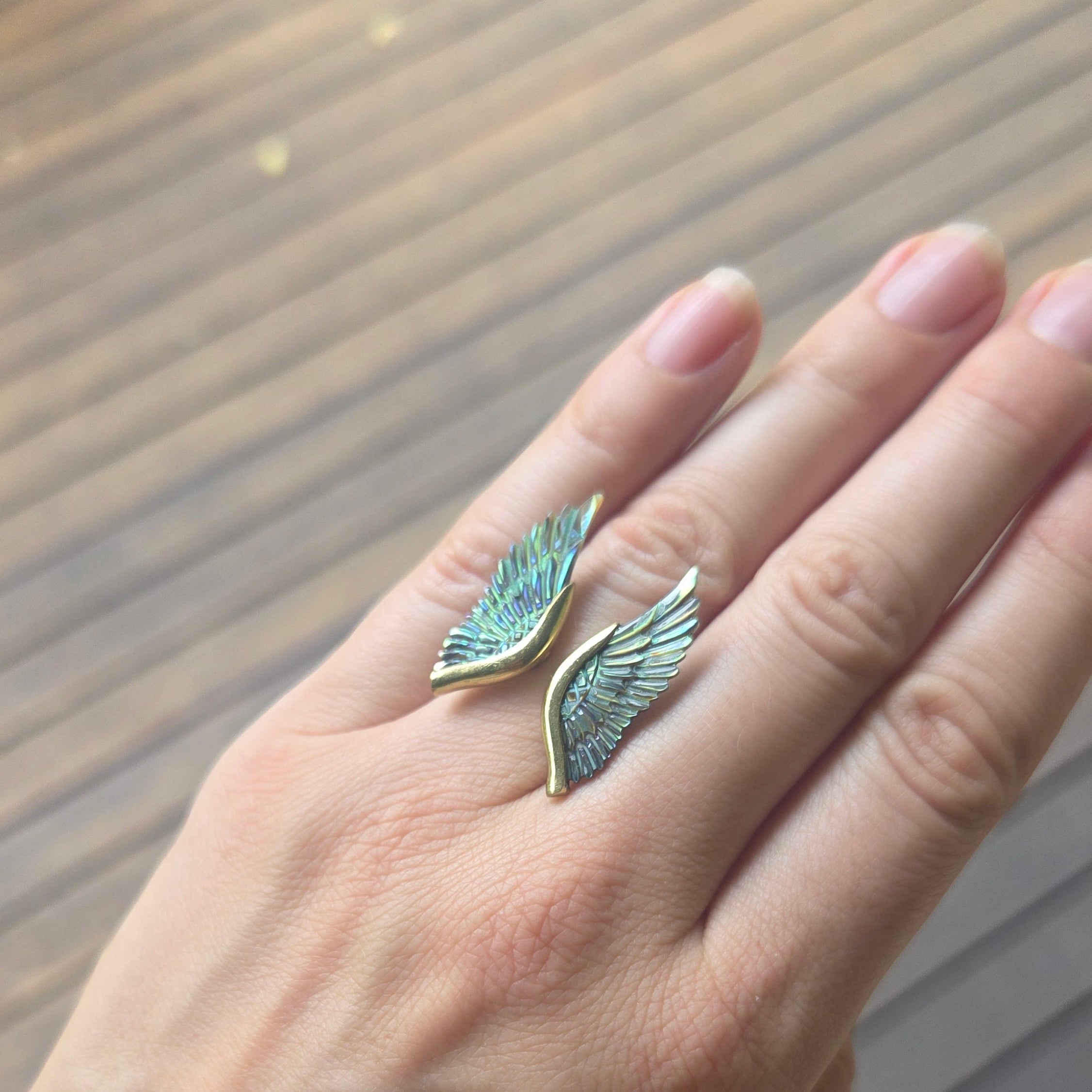 Medium Angel Wings Ring Abalone Feather Tribe