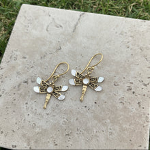 Load image into Gallery viewer, Mini Golden Pearl Dragonfly Earrings by FeatherTribe
