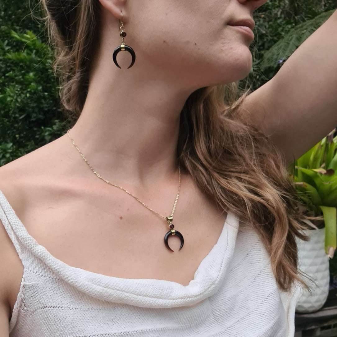 Moon Goddess Earrings - Black - FeatherTribe