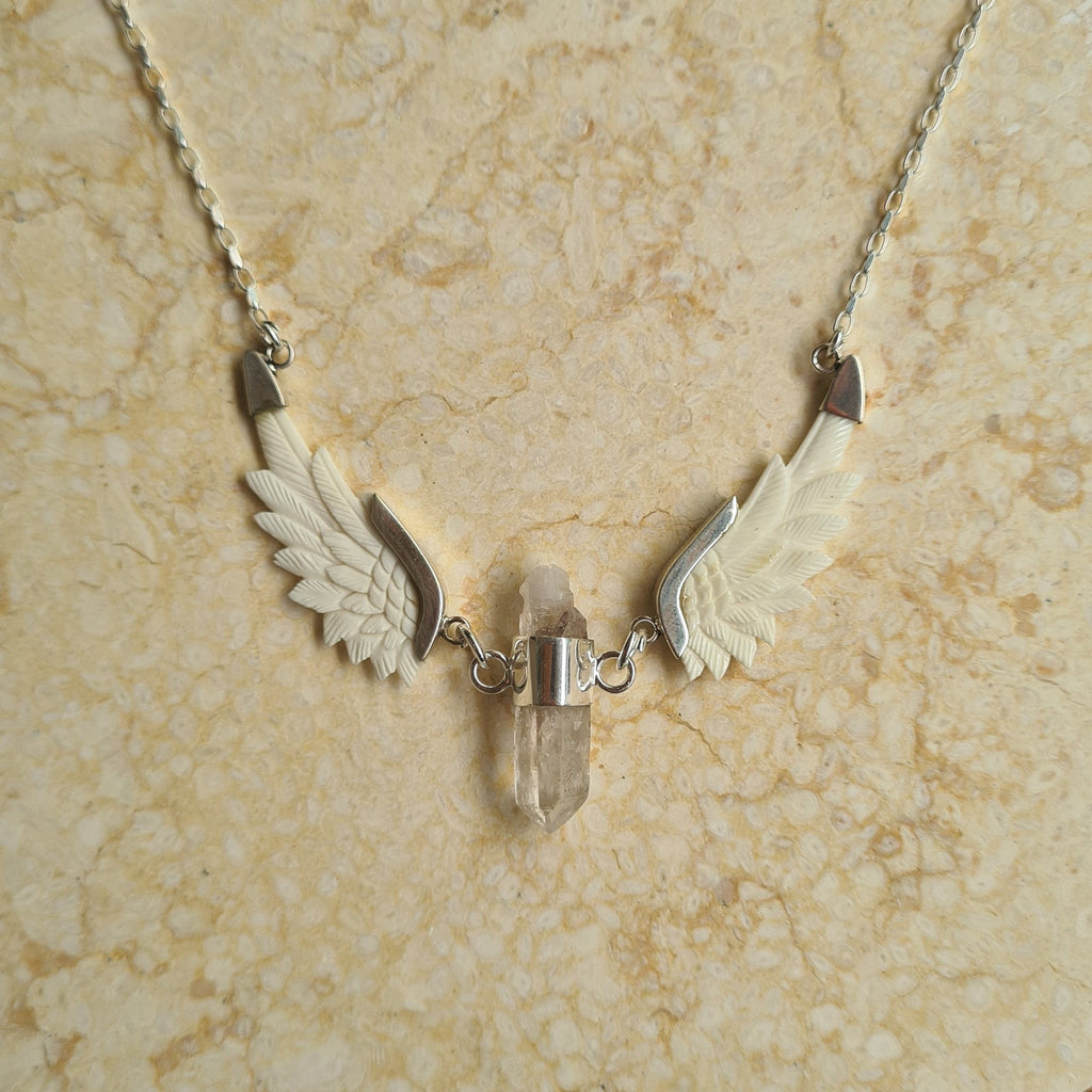 Orion Pendant Clear Quartz Bone Wings Silver